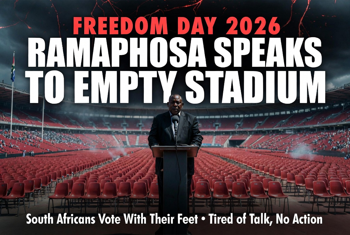 Freedom day 2026: Cyril Ramaphosa speaks to empty stadium in Bloemfontein - the collapse of the ANC in front of our eyes
